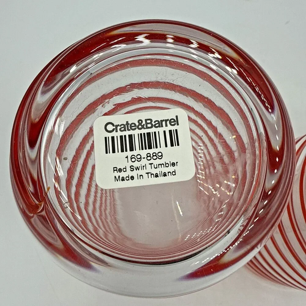 Crate & Barrel Red Swirl Tumblers Set Of 2 20oz Holiday Replacements 169-889